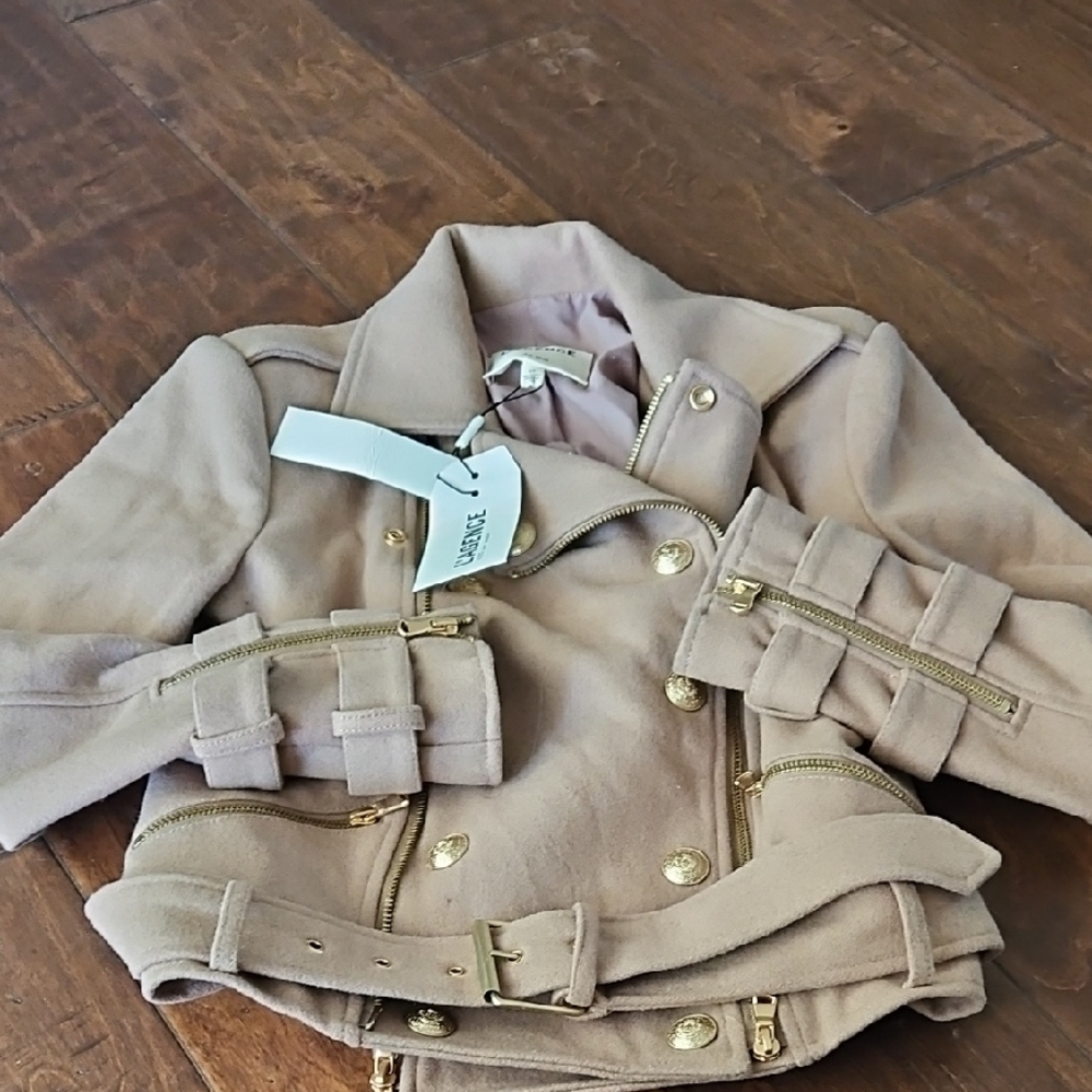 L'AGENCE Billie Tan Jacket with Gold Details